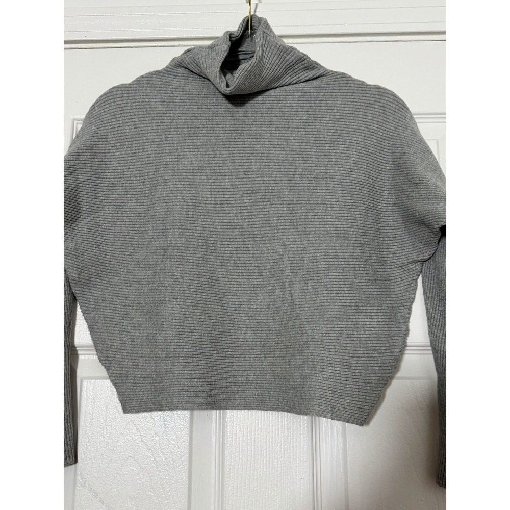 Magaschoni Gray Boxy Turtleneck Sweater XS Ribbed Dolman Crop Knit - Picture 3 of 6